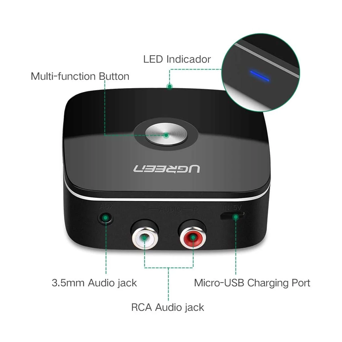 Ugreen CM106 40760 Wireless Bluetooth Audio Receiver 5.1 with 3.5mm and 2RCA Adapter
