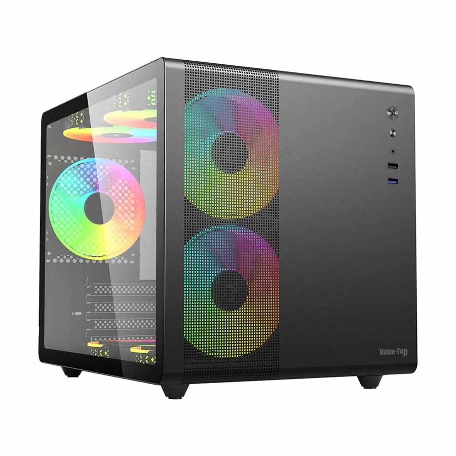 Value Top V300 Mini Tower Micro-ATX Black Gaming Desktop Casing With 3 RGB Fan