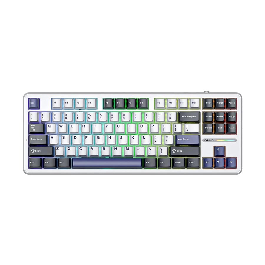 AULA F87 Gasket Tri Mode RGB Hot Swap (Leobog Switch) Ice Blue (White+Gray+Blue Key) Mechanical Gaming Keyboard