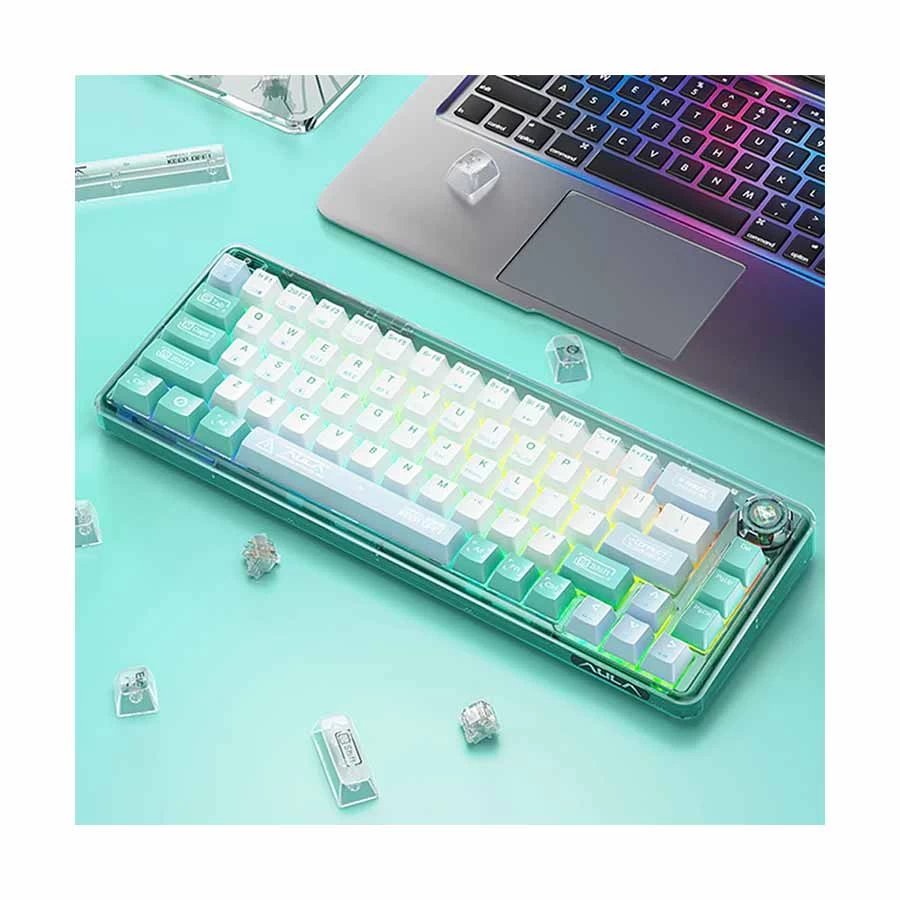 AULA F68 RGB Bluetooth (Tri Mode) White & Green Mechanical Gaming Keyboard - Image 3