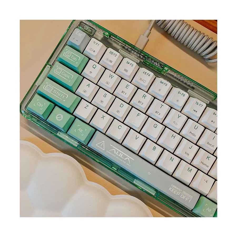 AULA F68 RGB Bluetooth (Tri Mode) White & Green Mechanical Gaming Keyboard - Image 4