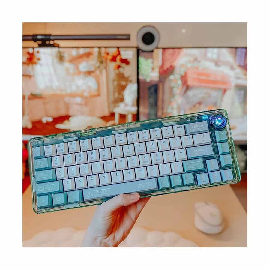AULA F68 RGB Bluetooth (Tri Mode) White & Green Mechanical Gaming Keyboard - Image 2