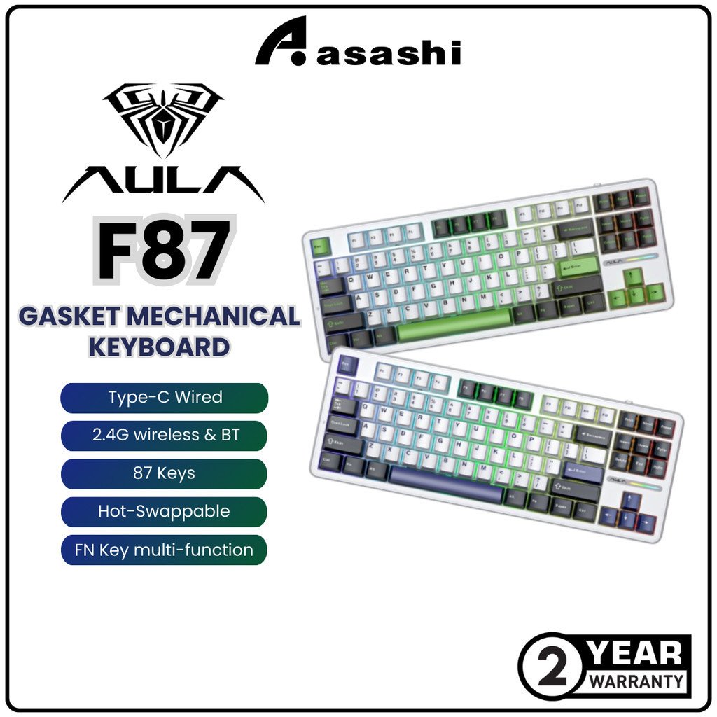 AULA F87 Gasket Tri Mode RGB Hot Swap (Leobog Switch) Ice Blue (White+Gray+Blue Key) Mechanical Gaming Keyboard - Image 2
