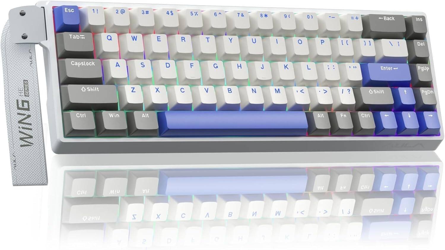 AULA WIN68 HE (Magnetic Switch) Wired White & Gray + Blue Mechanical Gaming Keyboard - Image 2