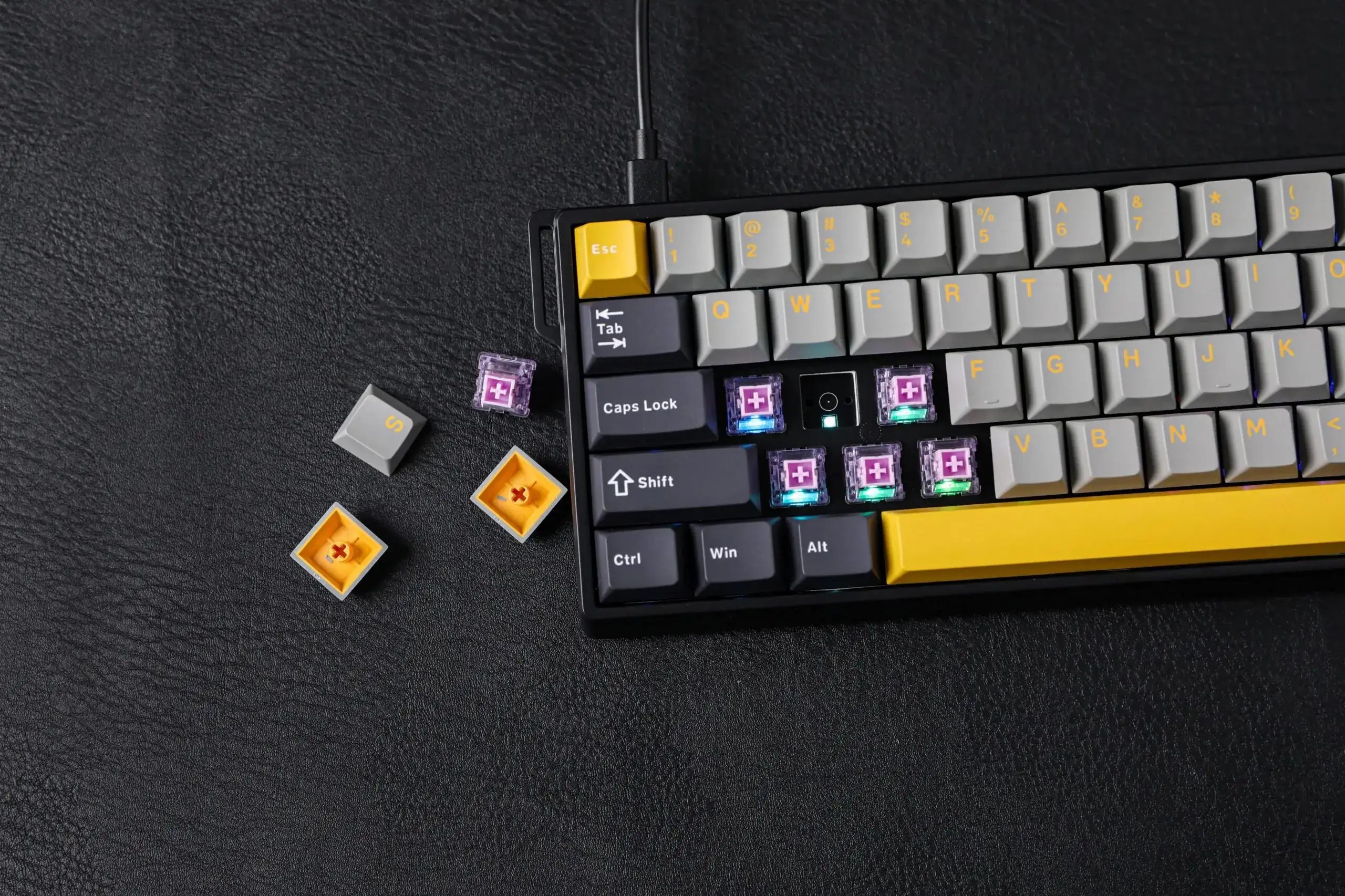 AULA WIN68 HE (Magnetic Switch) Wired Black & Gray + Yellow Mechanical Gaming Keyboard - Image 4