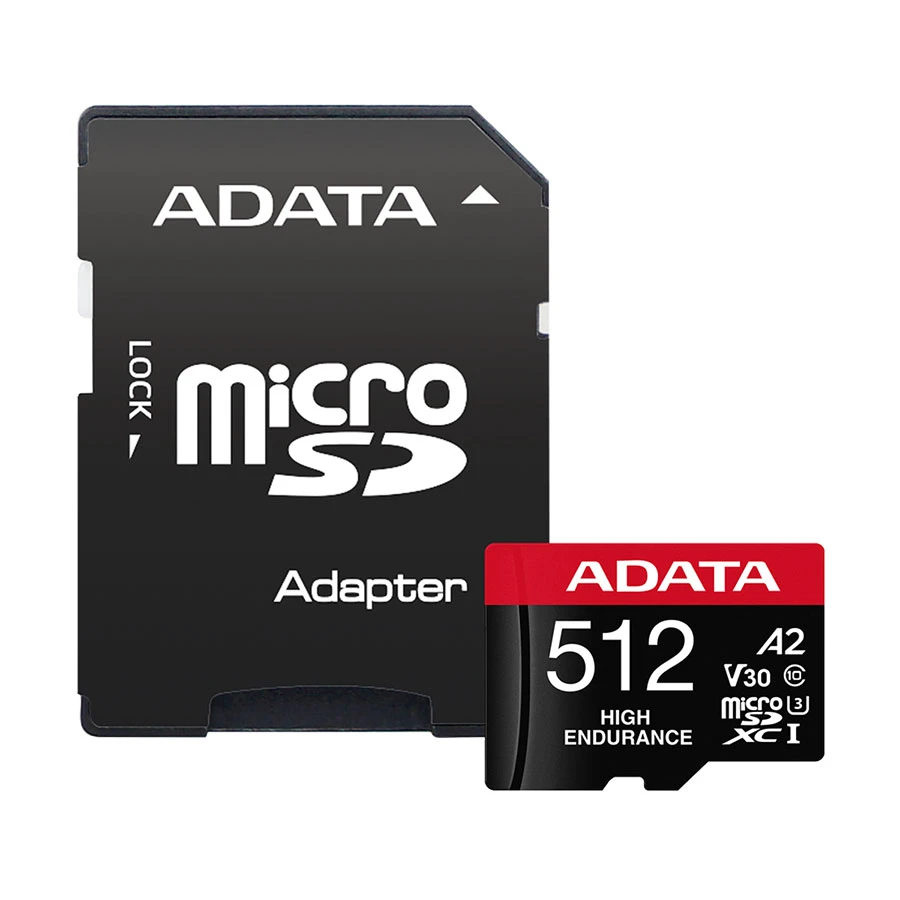 ADATA High Endurance 512GB MicroSDXC/SDHC UHS-I Class 10 V30 A2 Memory Card with Adapter
