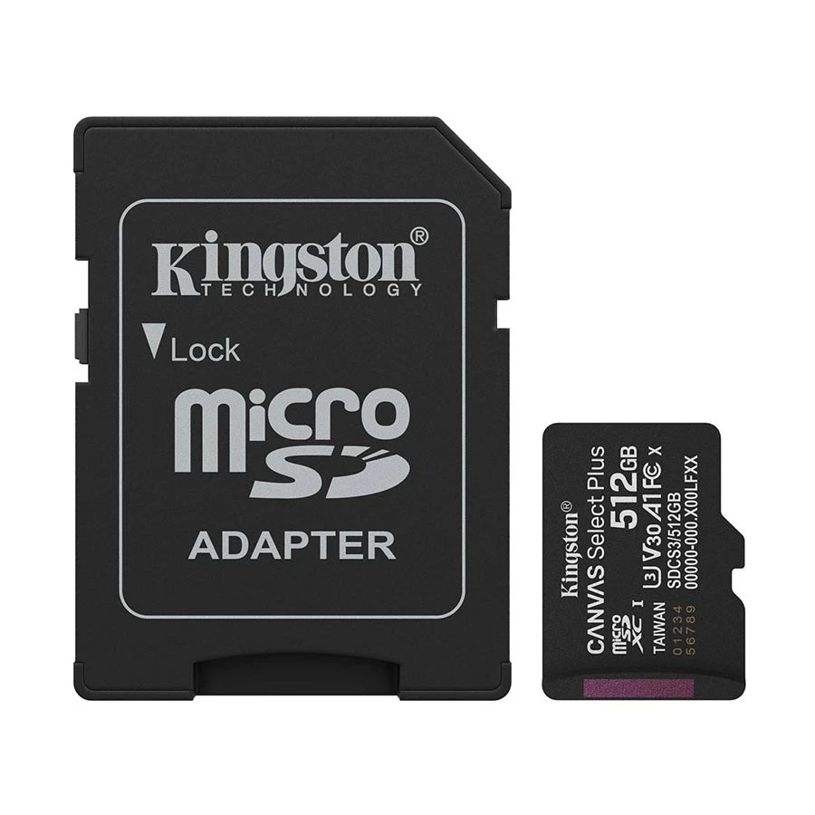 Kingston Canvas Select Plus 512GB MicroSD UHS-I U3 Class 30 A1 V30 Memory Card with Adapter