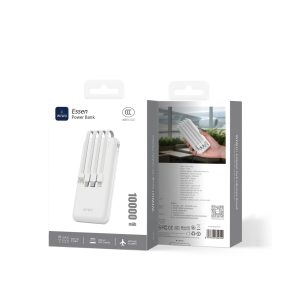 WiWU Essen P-08B 10000mAh Black 12W Power Bank with Built-in 4 cables